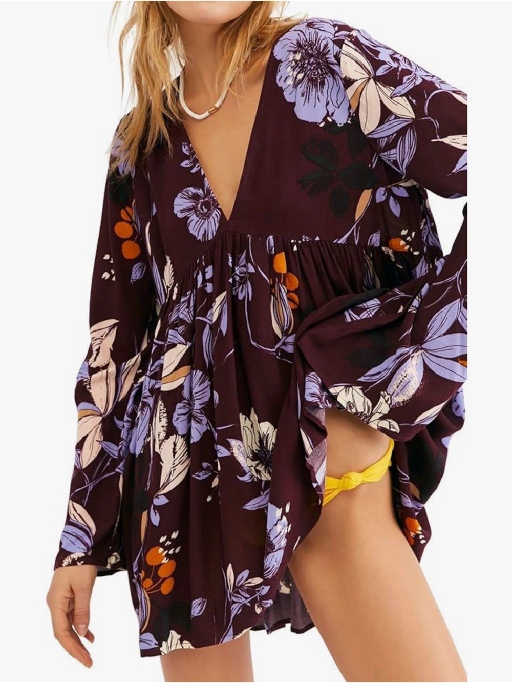 Free People Bella Floral Print Tunic - Wine